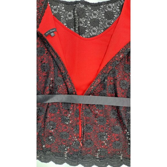 Blu Sage Black Red Lace Sparkle Top Women Small Holiday Party New Year Fancy - Picture 12 of 13